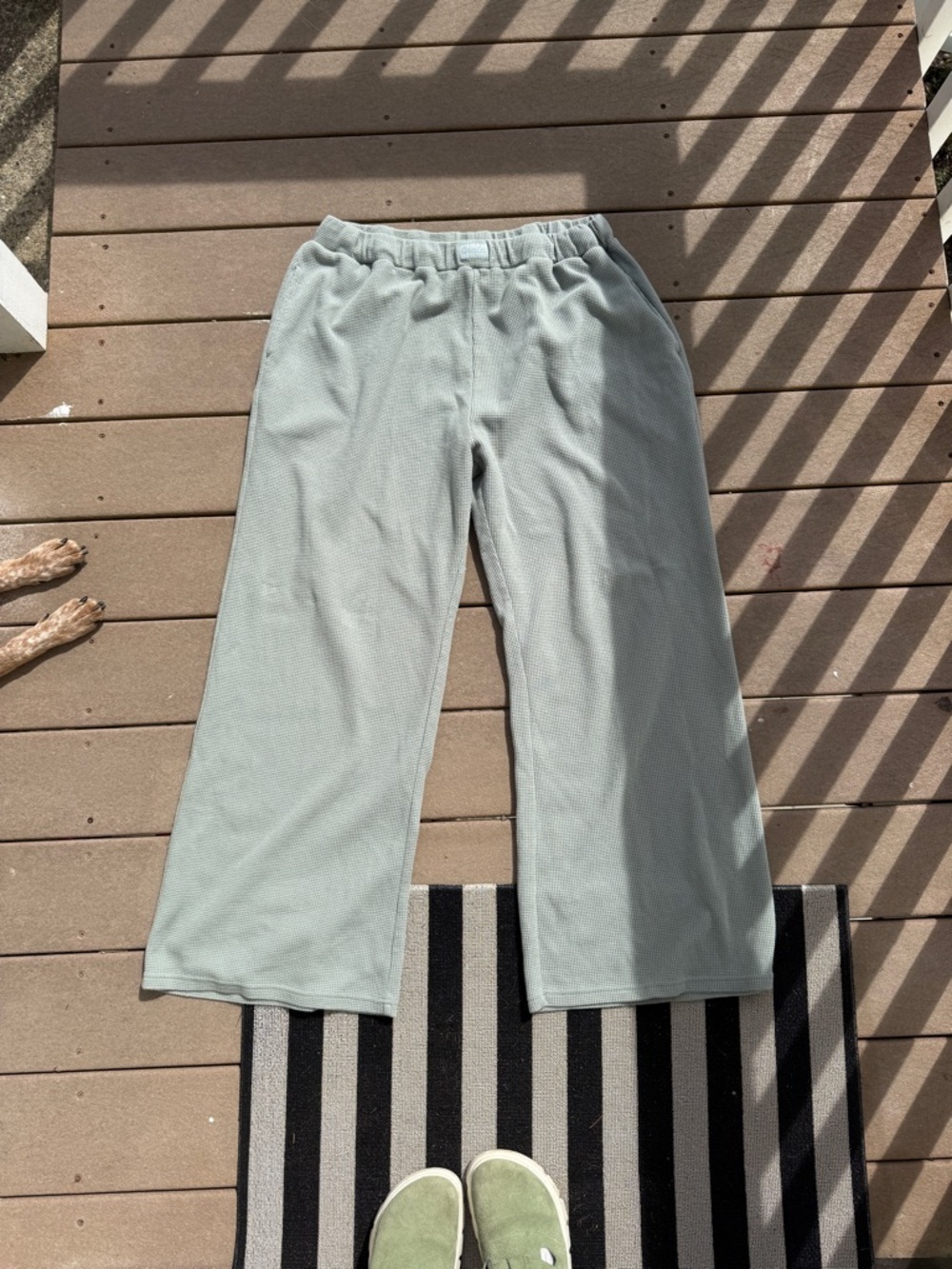 Comfrt Cozy waffle knit Green Wide-Leg Pants